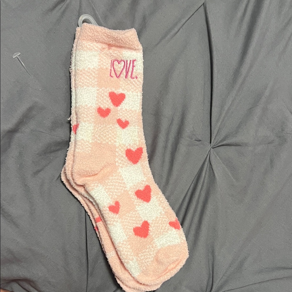 Pink and White Heart Socks